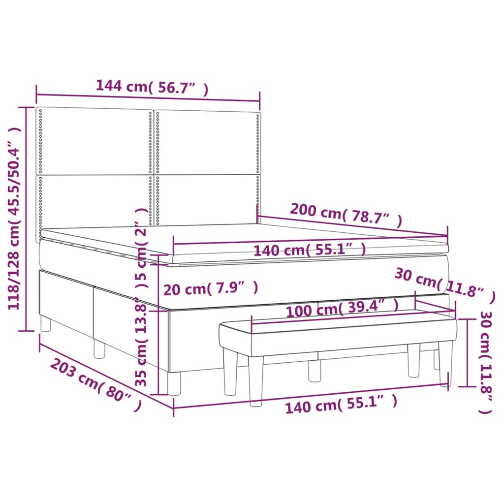 Boxspringbett mit Matratze Hellgrau 140x200 cm Samt