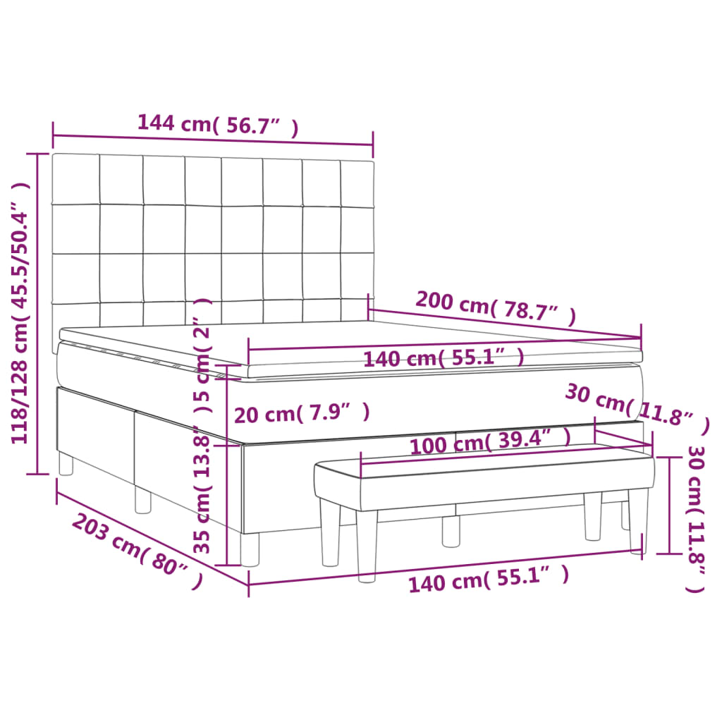 Boxspringbett mit Matratze Hellgrau 140x200 cm Samt