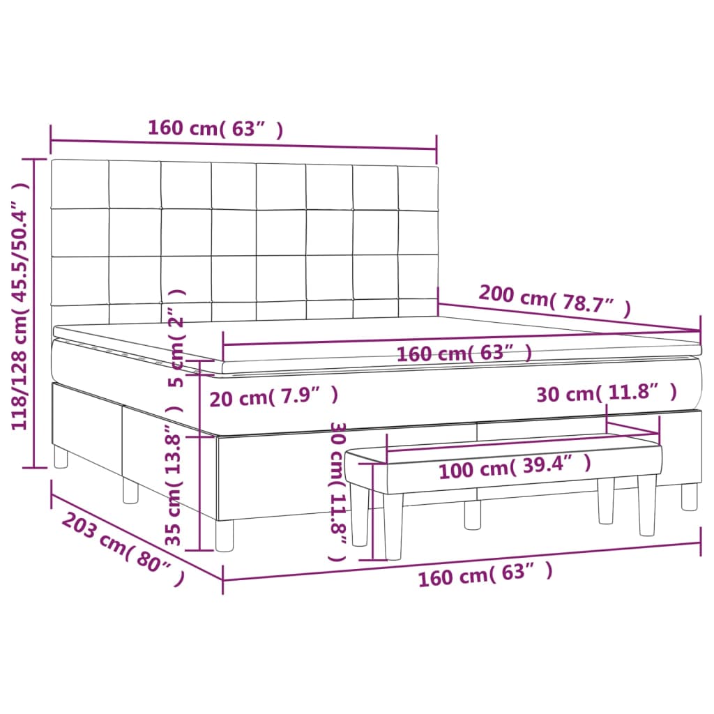 Box spring krevet s madracem tamno sivi 160x200 cm baršun