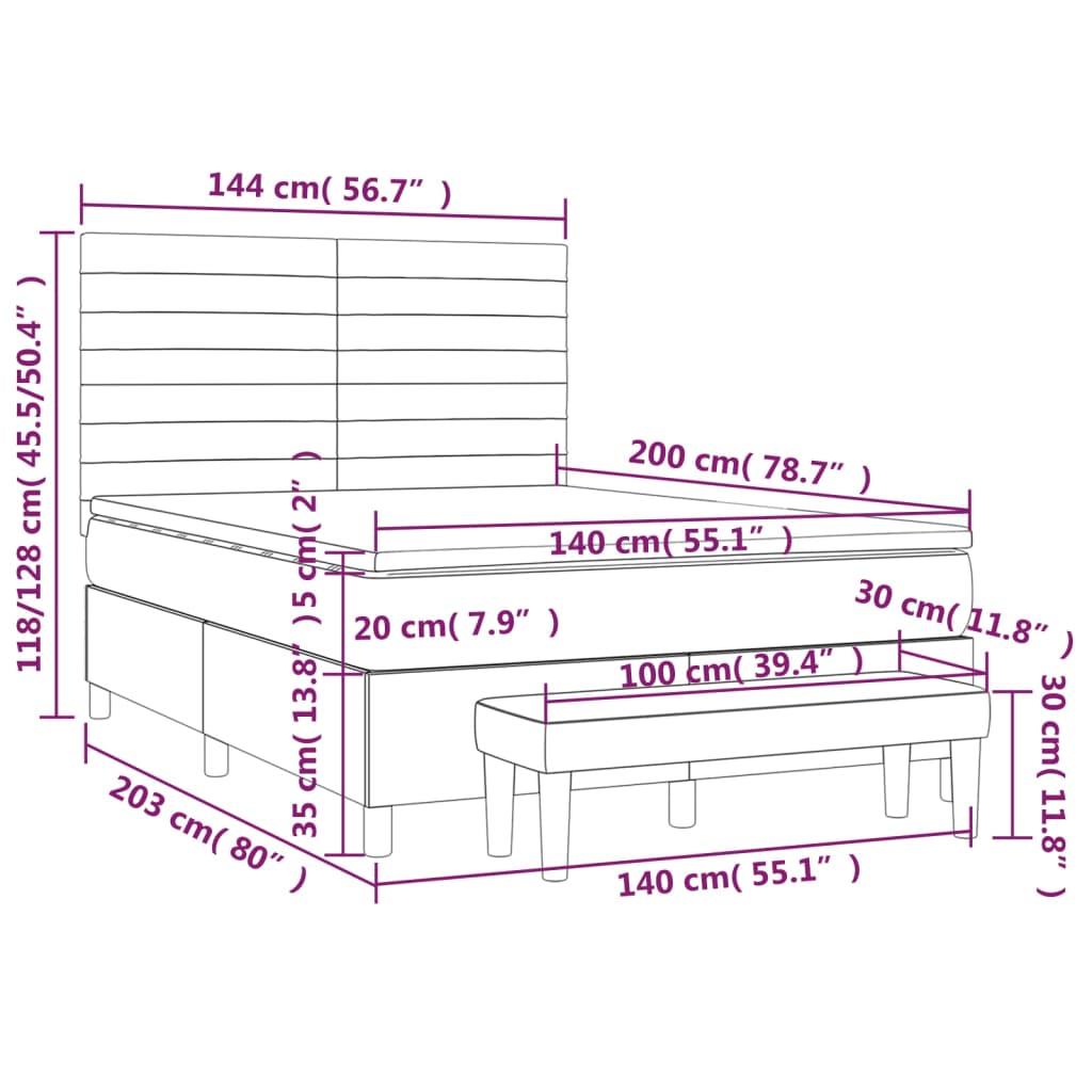 Boxspringbett mit Matratze Hellgrau 140x200 cm Samt