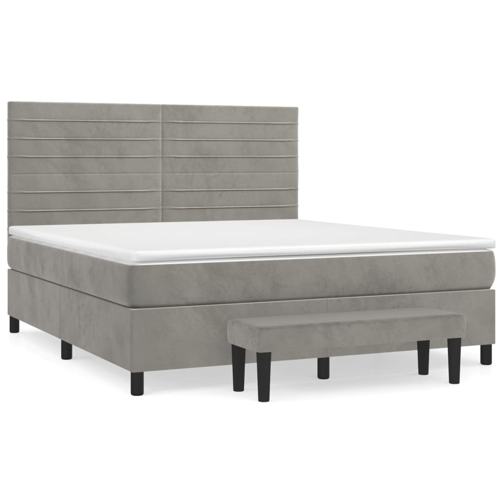 Box spring bed with mattress light grey 160x200 cm velvet