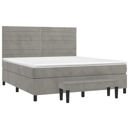 Box spring bed with mattress light grey 160x200 cm velvet