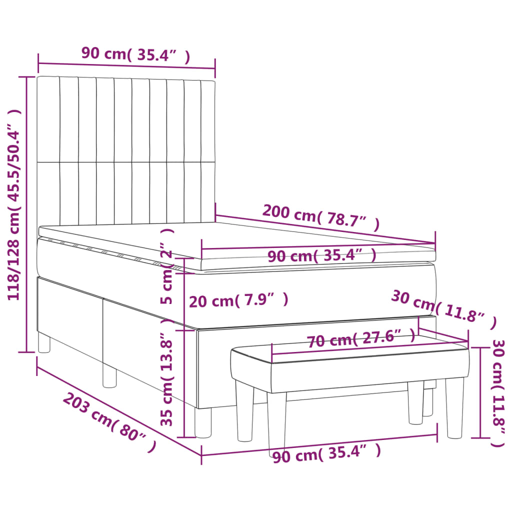 Boxspringbett mit Matratze Dunkelgrau 90x200 cm Samt