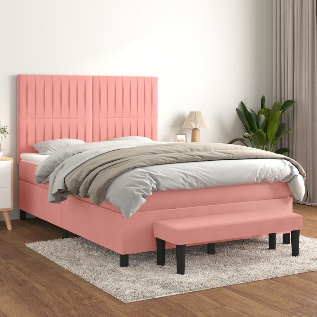 Boxspringbett mit Matratze Rosa 140x200 cm Samt