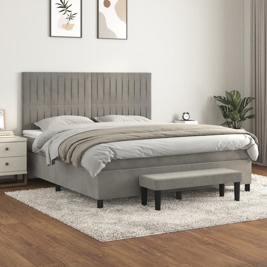 Boxspringbett mit Matratze Hellgrau 160x200 cm Samt