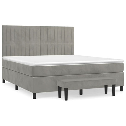 Box spring bed with mattress light grey 180x200 cm velvet