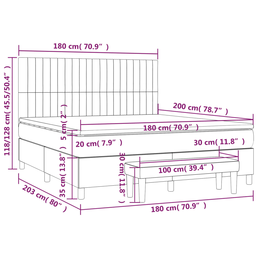 Box spring bed with mattress light grey 180x200 cm velvet