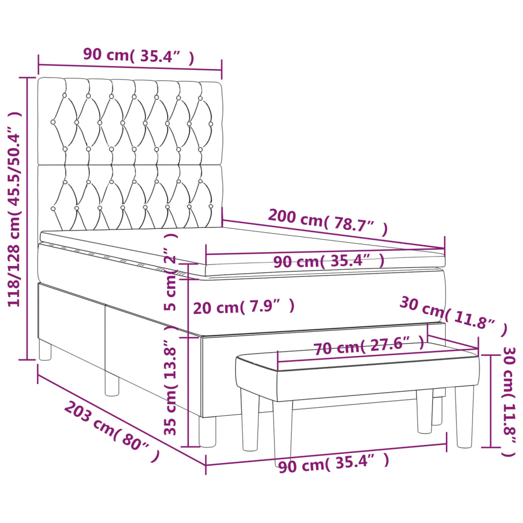 Boxspringbett mit Matratze Dunkelgrau 90x200 cm Samt