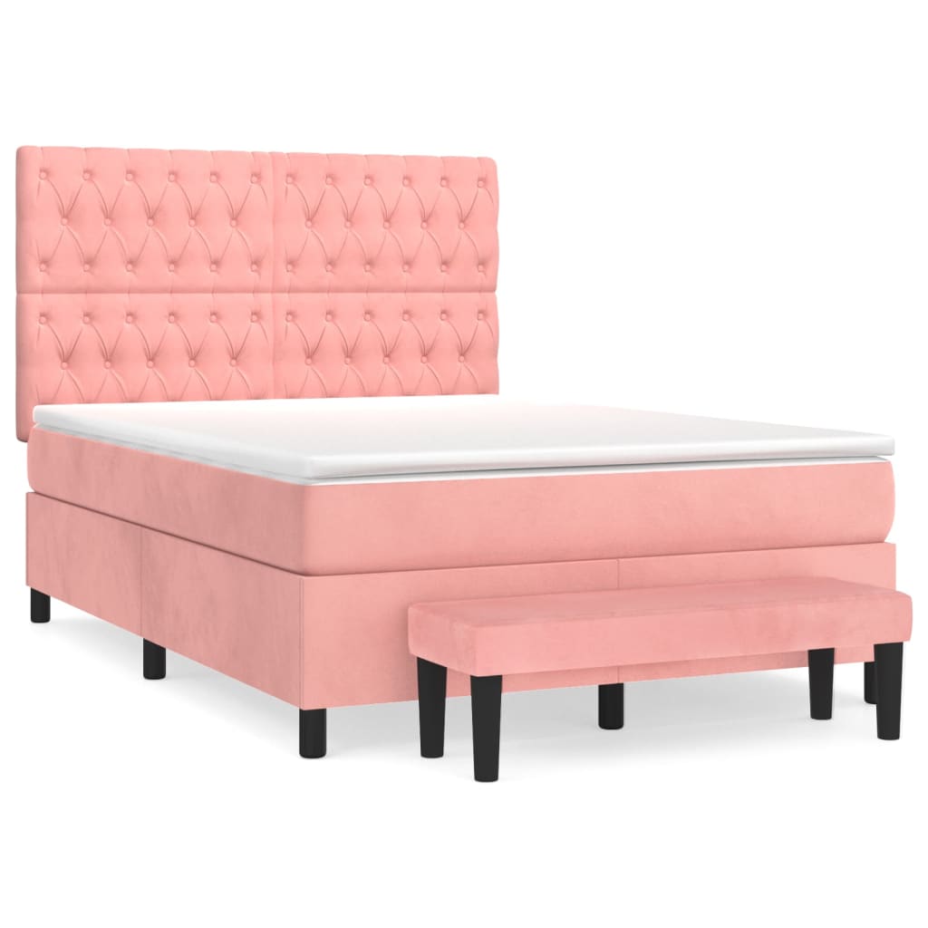 Boxspringbett mit Matratze Rosa 140x200 cm Samt