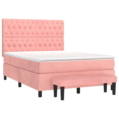 Boxspringbett mit Matratze Rosa 140x200 cm Samt