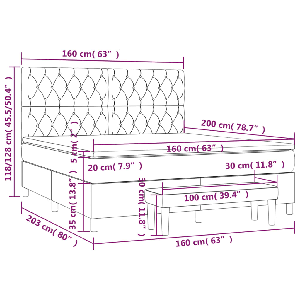 Boxspringbett mit Matratze Dunkelgrau 160x200 cm Samt