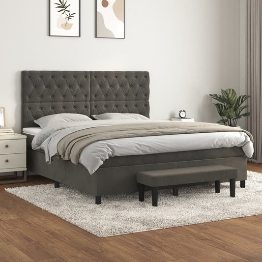 Box spring krevet s madracem tamno sivi 160x200 cm baršun