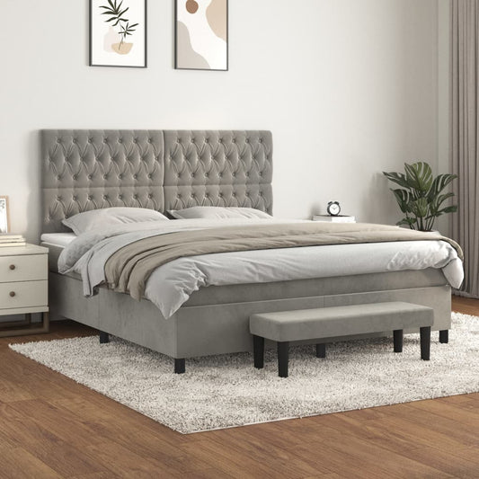 Boxspringbett mit Matratze Hellgrau 180x200 cm Samt