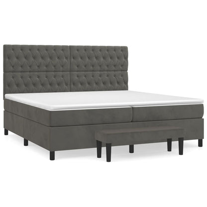 Box spring bed with mattress dark grey 200x200 cm velvet