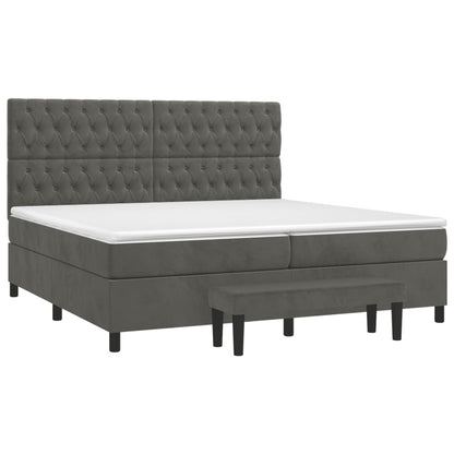 Box spring bed with mattress dark grey 200x200 cm velvet