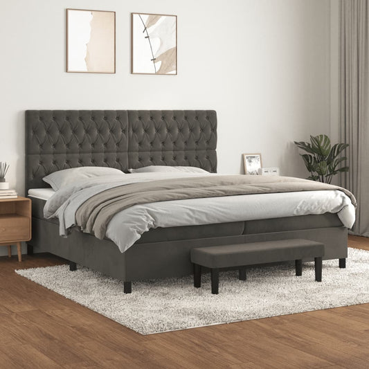 Box spring bed with mattress dark grey 200x200 cm velvet