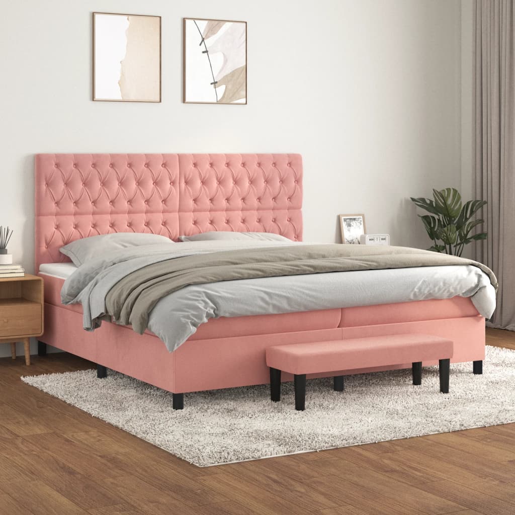 Boxspringbett mit Matratze Rosa 200x200 cm Samt