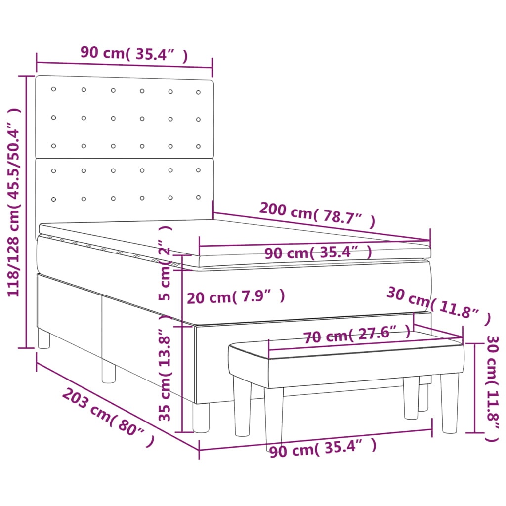 Boxspringbett mit Matratze Schwarz 90x200 cm Samt