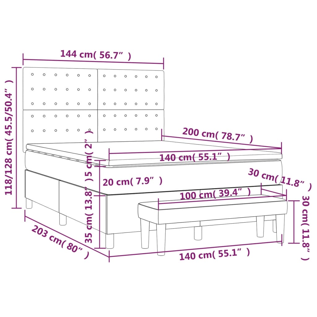 Boxspringbett mit Matratze Dunkelgrün 140x200 cm Samt