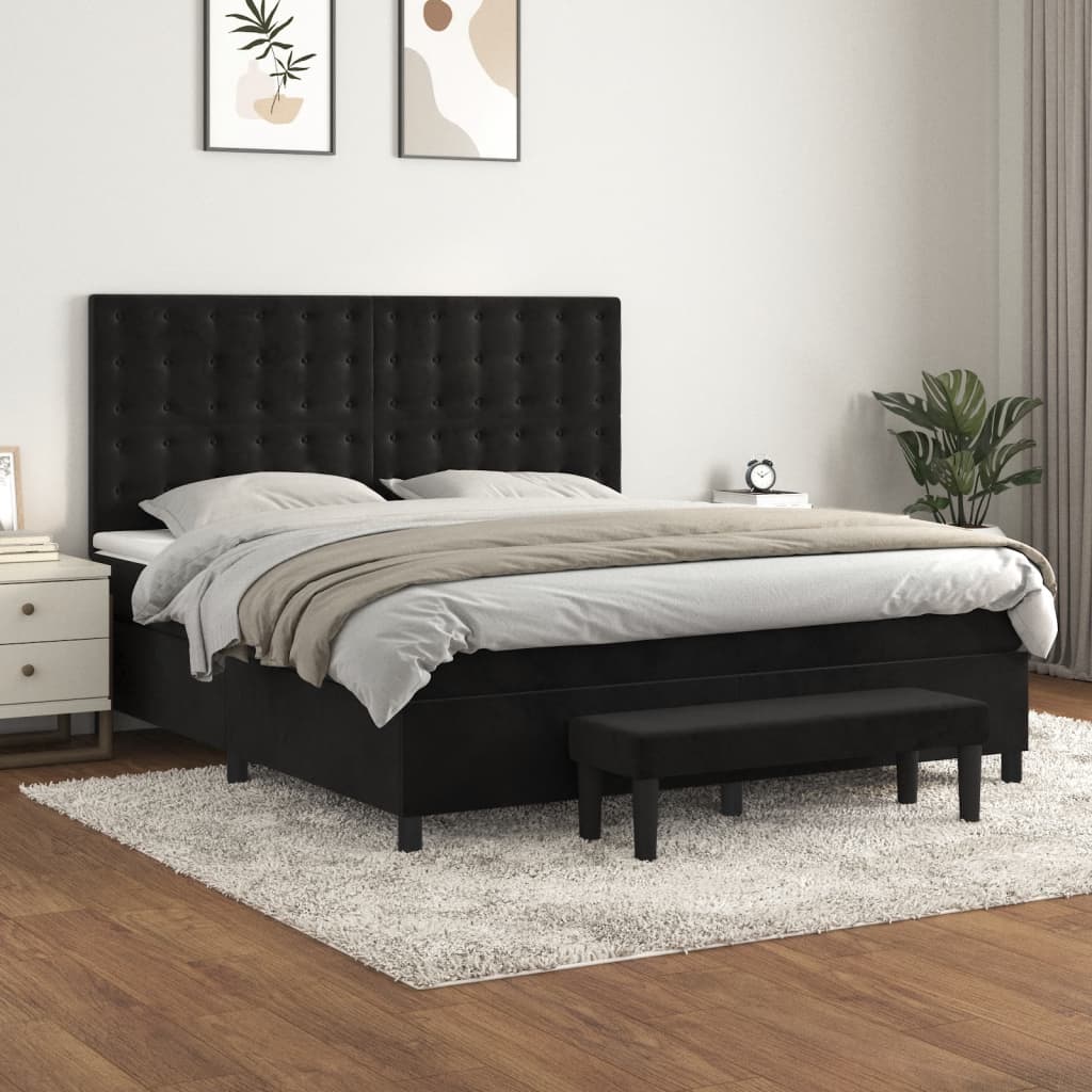 Boxspringbett mit Matratze Schwarz 160x200 cm Samt