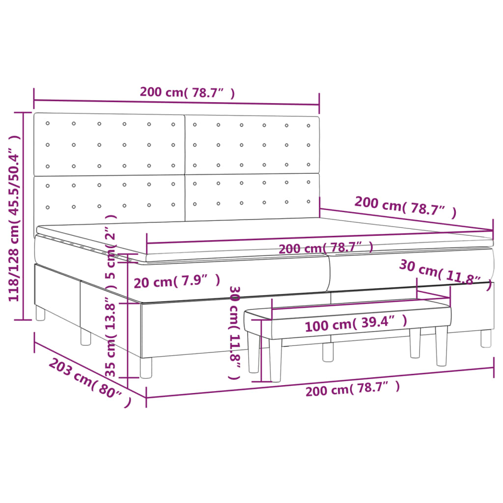 Boxspringbett mit Matratze Hellgrau 200x200 cm Samt