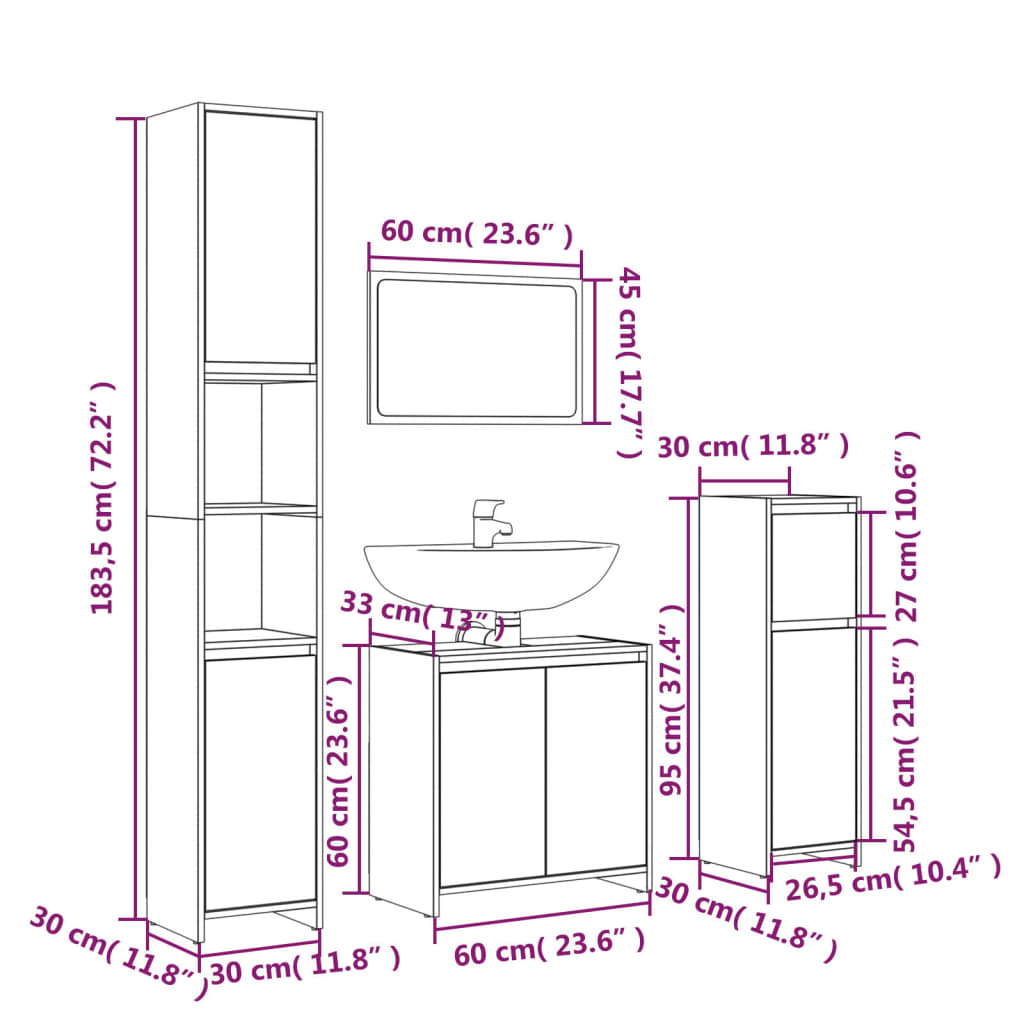 4-tlg. Badmöbel-Set Räuchereiche Holzwerkstoff