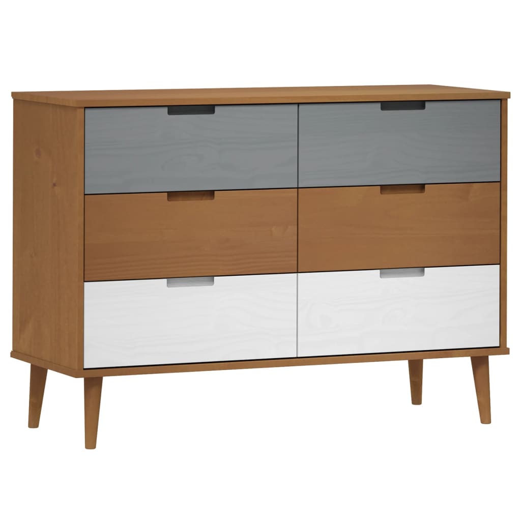 Schubladenschrank MOLDE Braun 113x40x80 cm Massivholz Kiefer