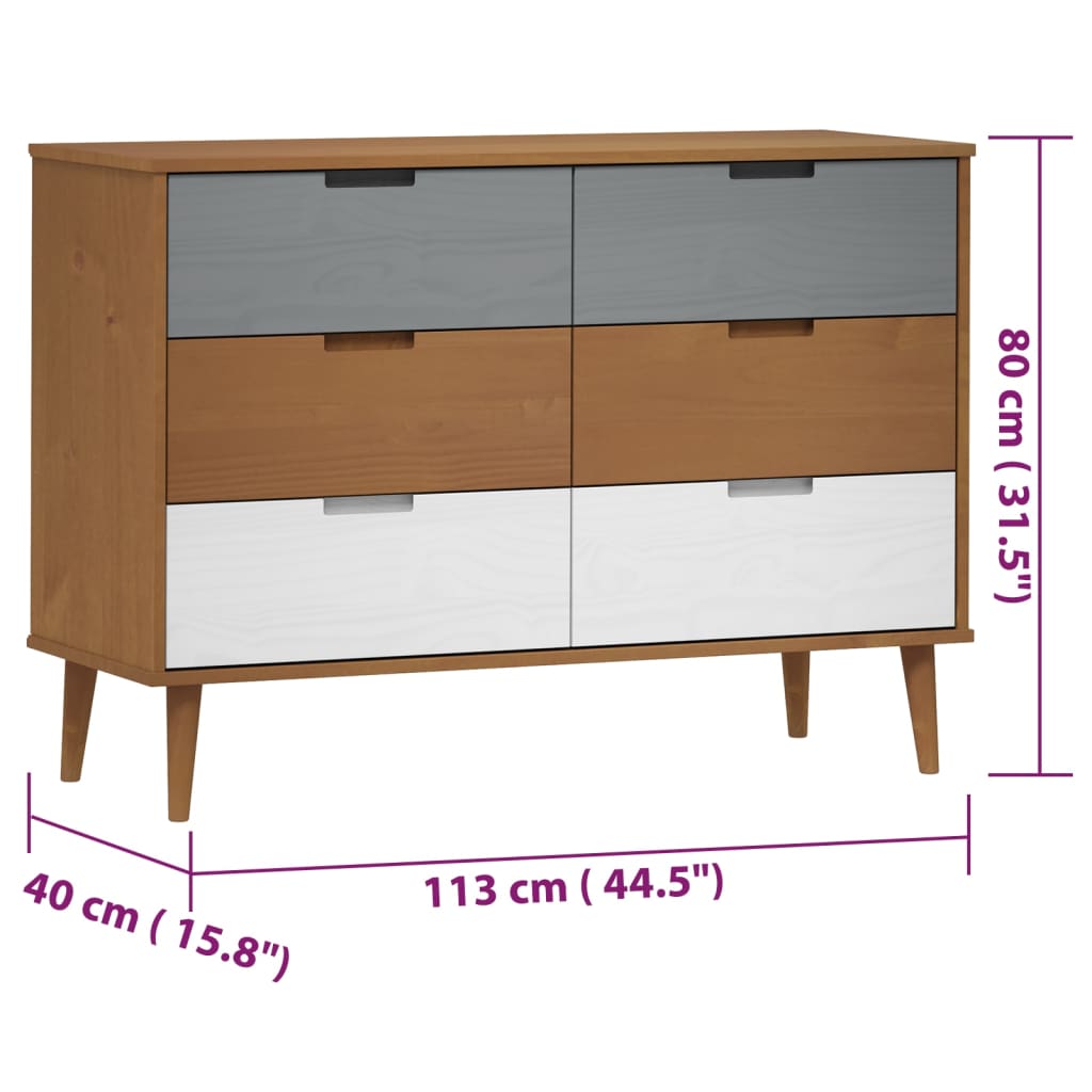 Schubladenschrank MOLDE Braun 113x40x80 cm Massivholz Kiefer