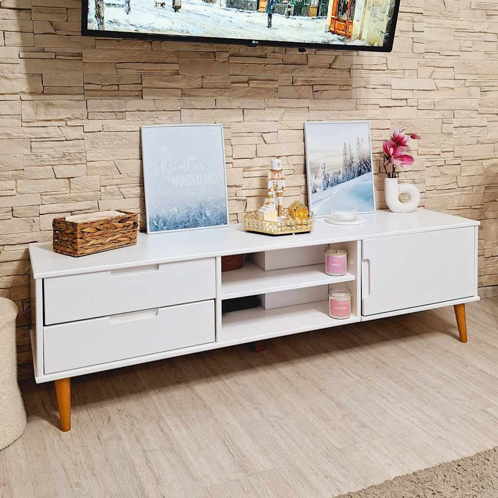 TV cabinet MOLDE white 158x40x49 cm solid pine