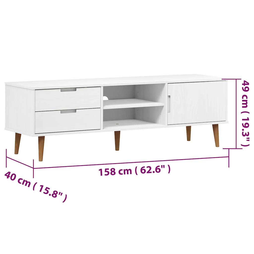 TV cabinet MOLDE white 158x40x49 cm solid pine