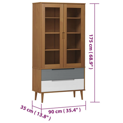 Vitrinenschrank MOLDE Braun 90x35x175 cm Massivholz Kiefer