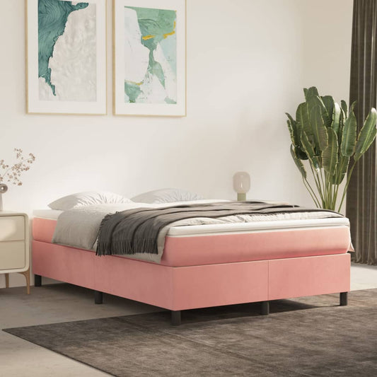 Box spring bed with mattress pink 140x200 cm velvet