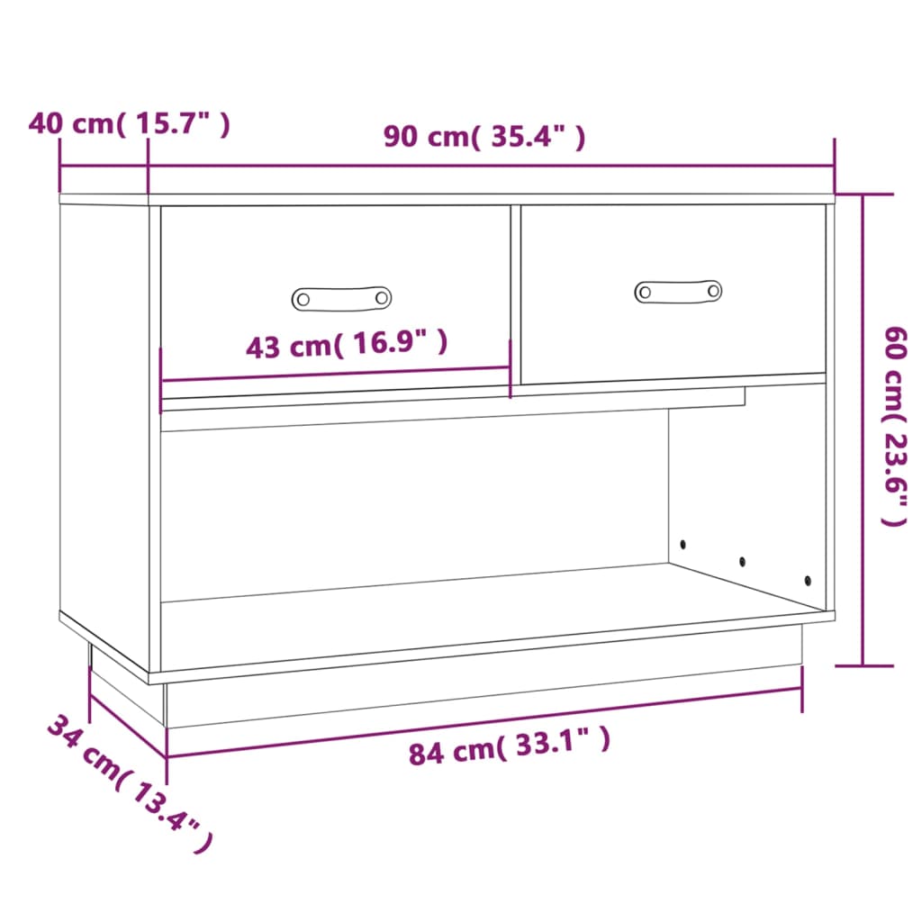 TV-Schrank Grau 90x40x60 cm Massivholz Kiefer