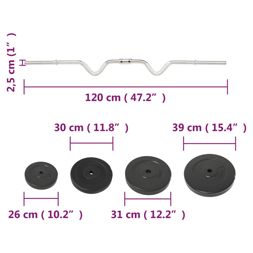 Curlstange mit Hantelscheiben 90 kg