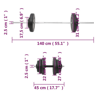 Langhantel und Kurzhantel mit Gewichten 60 kg