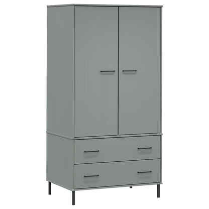 Kleiderschrank OSLO Metallbeine Grau 90x55x172,5cm Massivholz