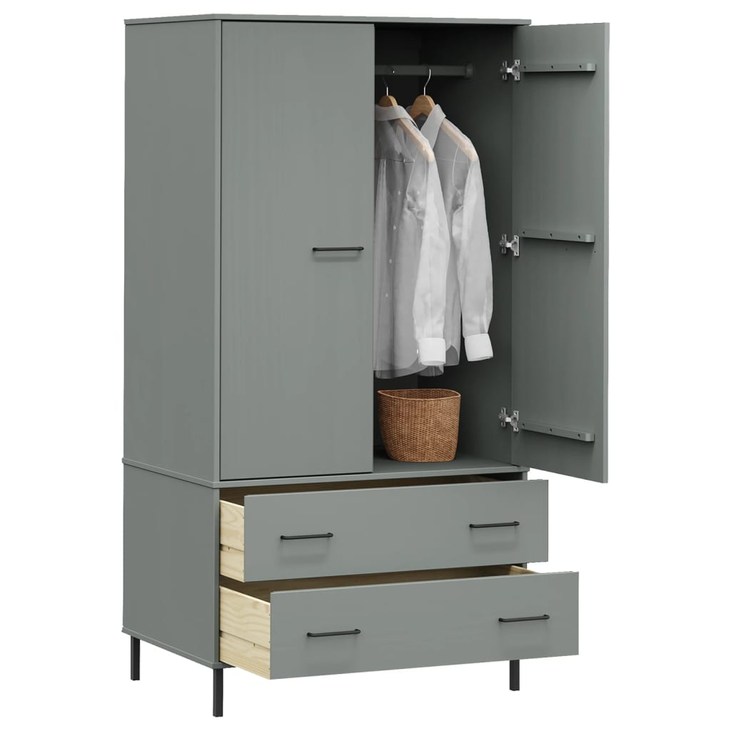 Kleiderschrank OSLO Metallbeine Grau 90x55x172,5cm Massivholz