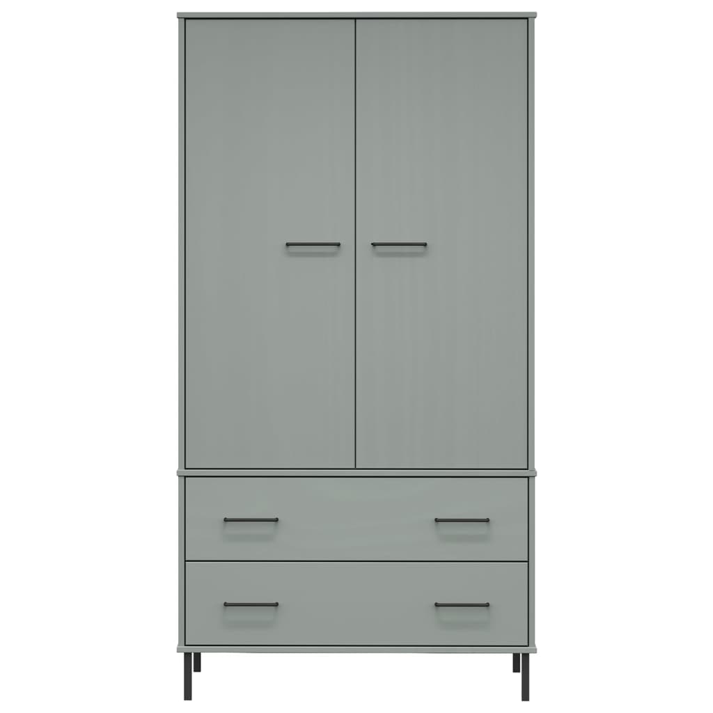 Kleiderschrank OSLO Metallbeine Grau 90x55x172,5cm Massivholz