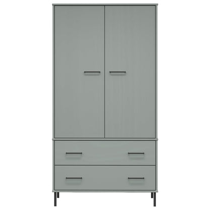 Kleiderschrank OSLO Metallbeine Grau 90x55x172,5cm Massivholz