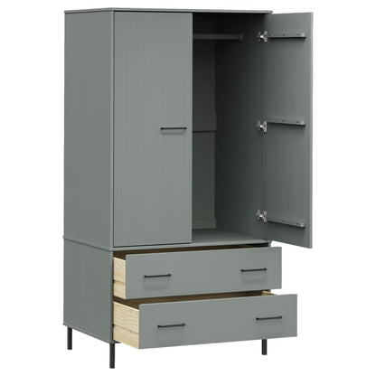 Kleiderschrank OSLO Metallbeine Grau 90x55x172,5cm Massivholz