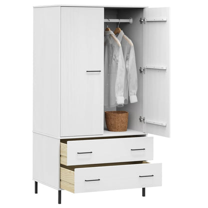 Kleiderschrank OSLO Metallbeine Weiß 90x55x172,5 cm Massivholz