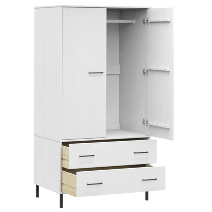 Kleiderschrank OSLO Metallbeine Weiß 90x55x172,5 cm Massivholz