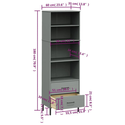 OSLO regal s 2 ladice sivi 60x35x180 cm puno drvo