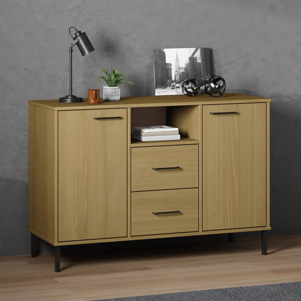 Sideboard OSLO mit Metallbeinen Braun 113x40x77 cm Massivholz