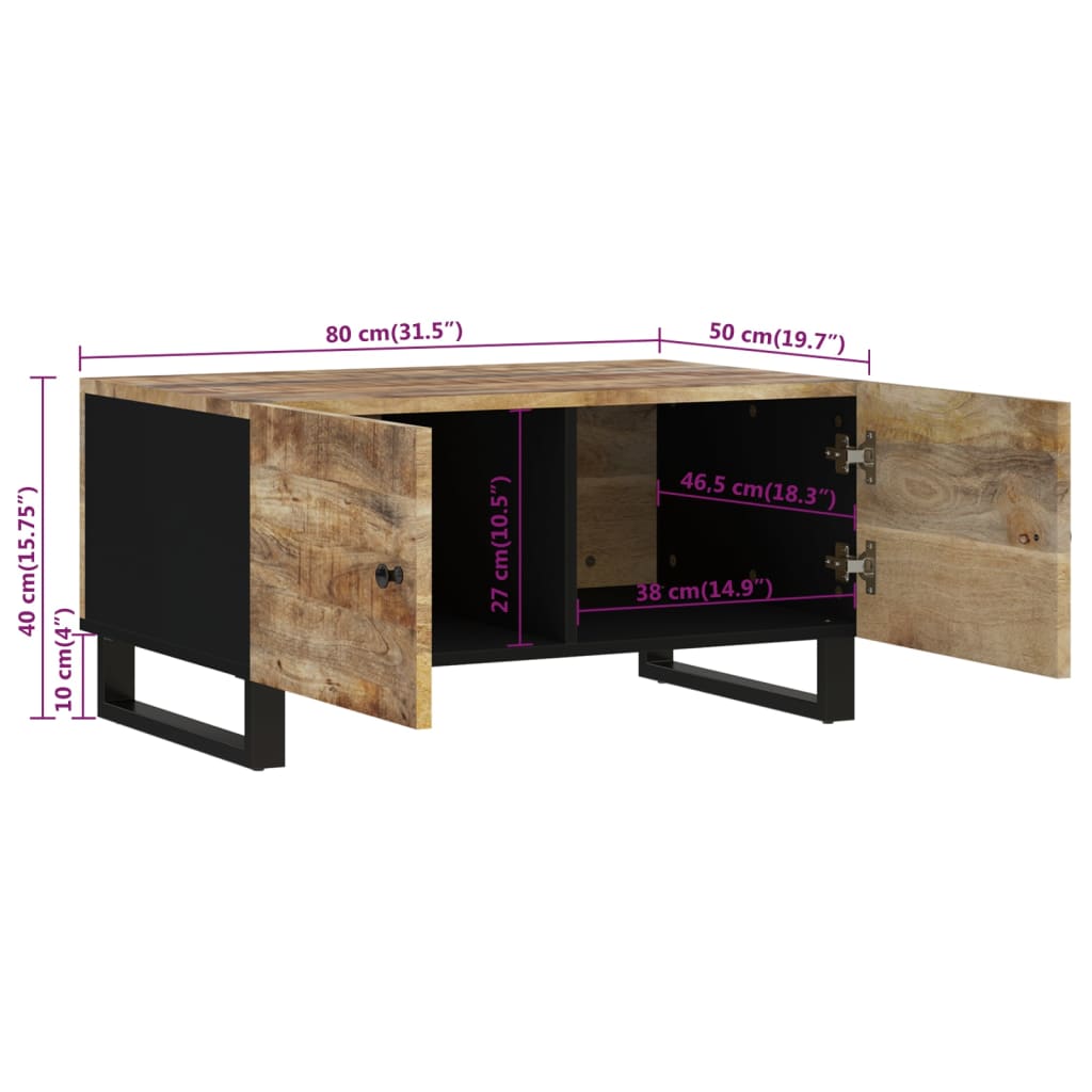 Couchtisch 80x50x40 cm Massivholz Mango & Holzwerkstoff