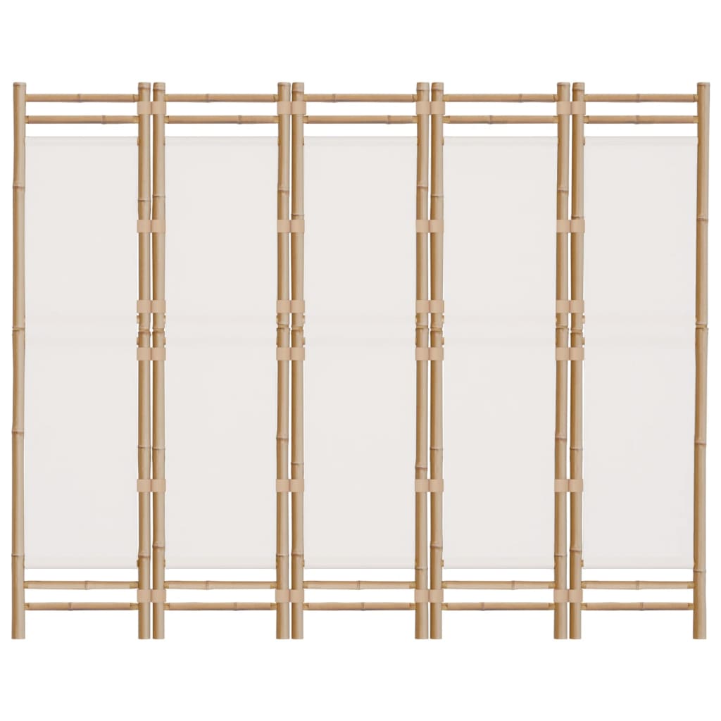 5-tlg. Paravent Faltbar 200 cm Bambus und Canvas