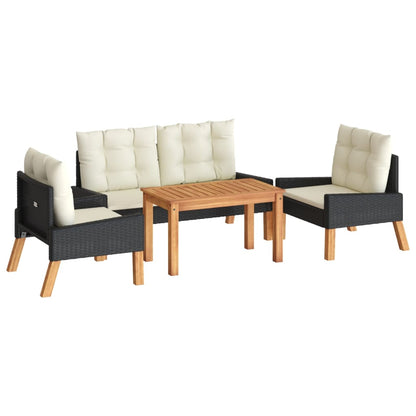 4-piece garden lounge set with cushions poly rattan &amp; solid wood