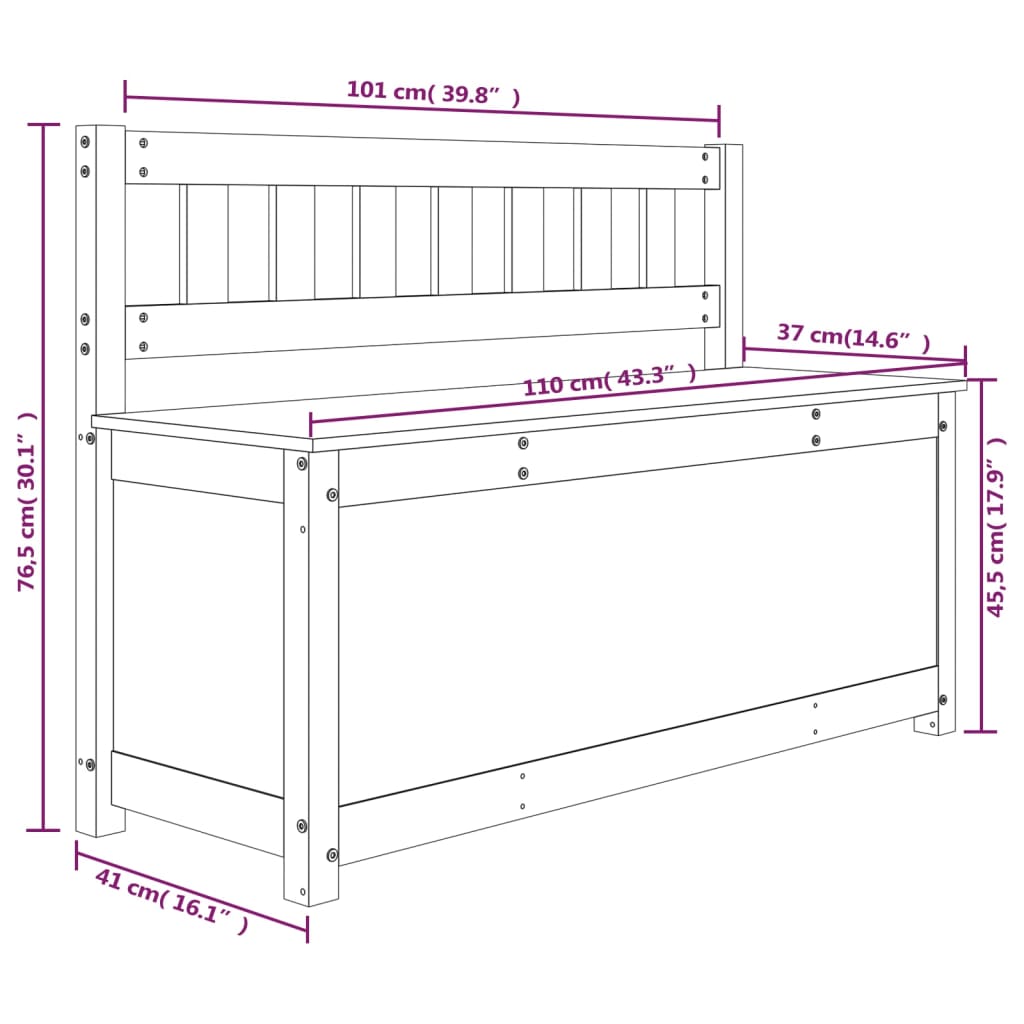 Sitzbank Schwarz 110x41x76,5 cm Massivholz Kiefer