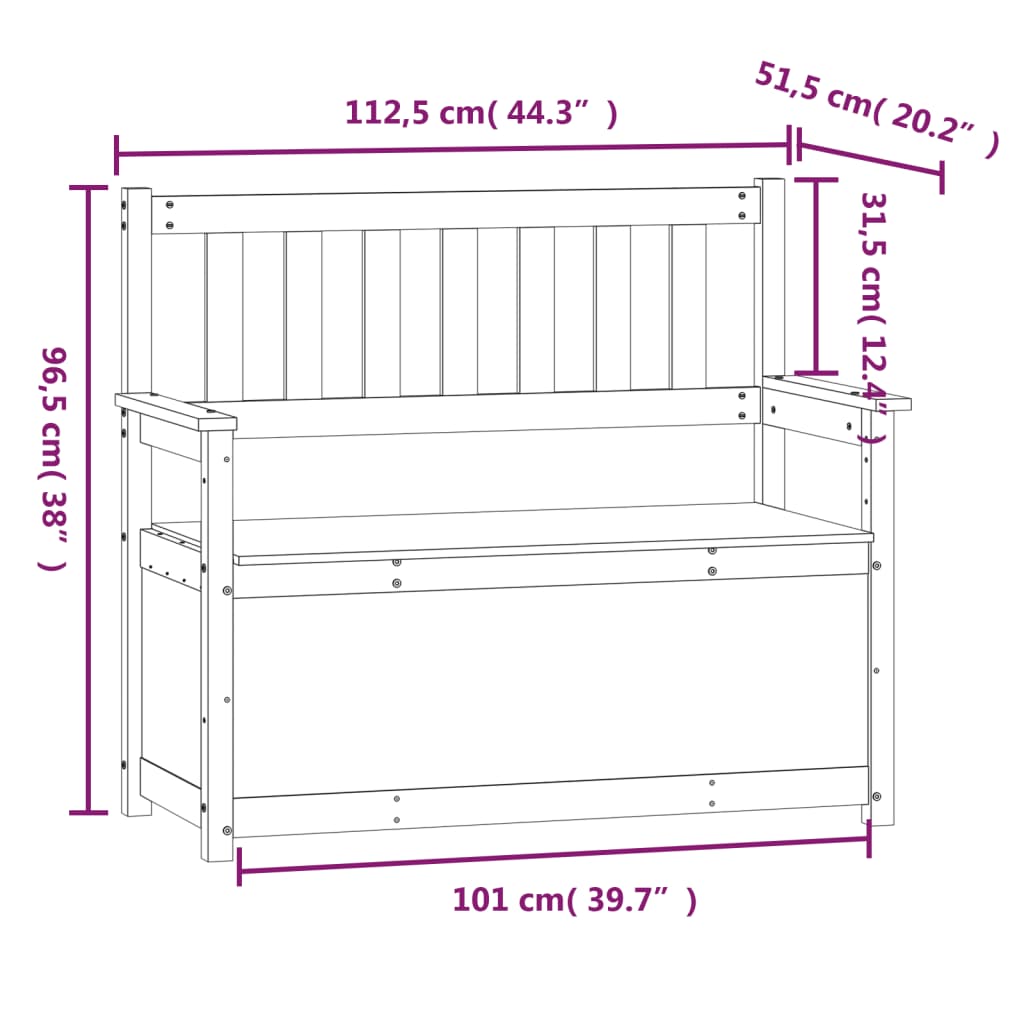 Sitzbank 112,5x51,5x96,5 cm Massivholz Kiefer