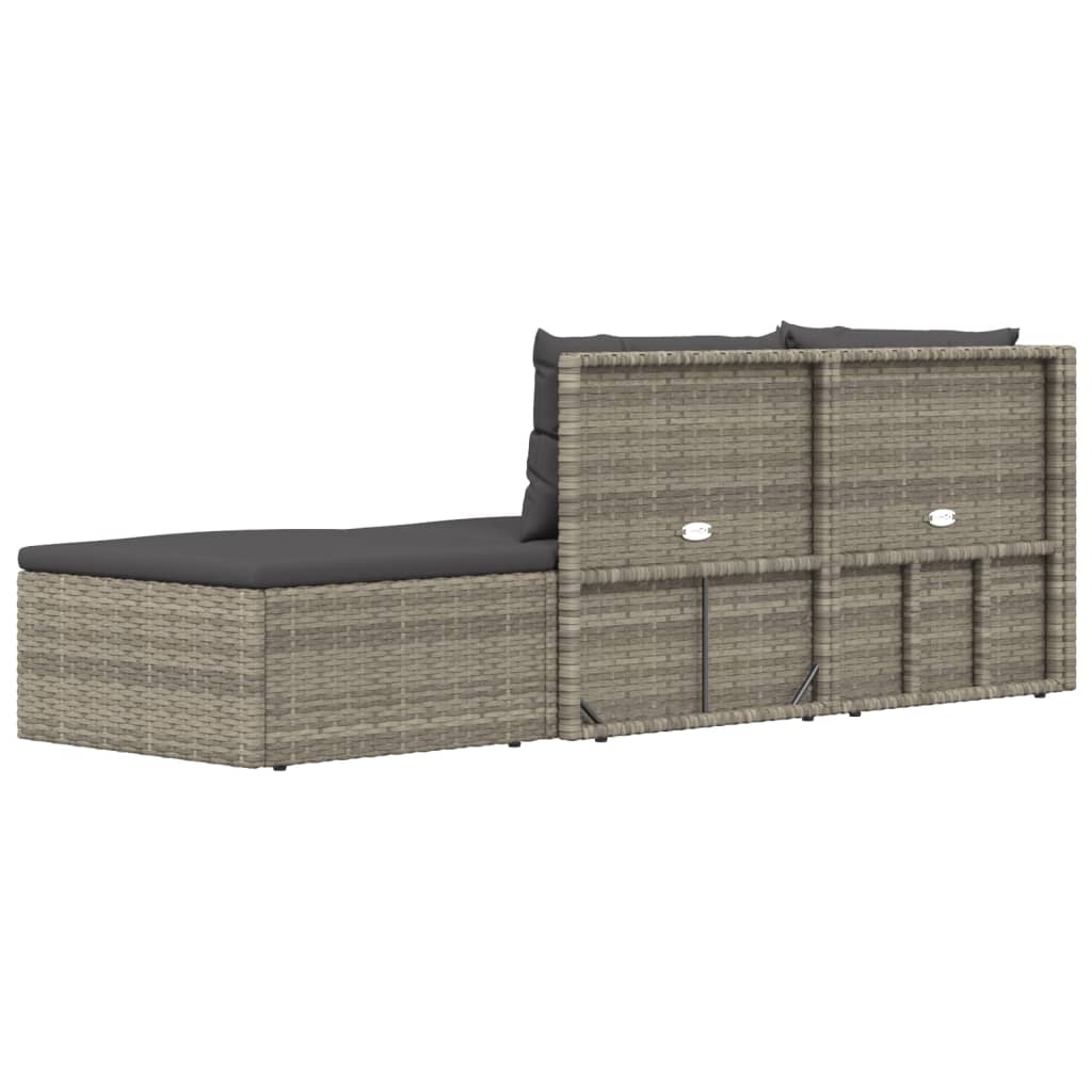 3-tlg. Garten-Lounge-Set mit Kissen Grau Poly Rattan